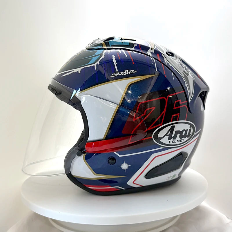 Open face racing motorcycle helmet