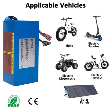 Physical size measurements and mounting bracket layout of the lithium e-bike battery