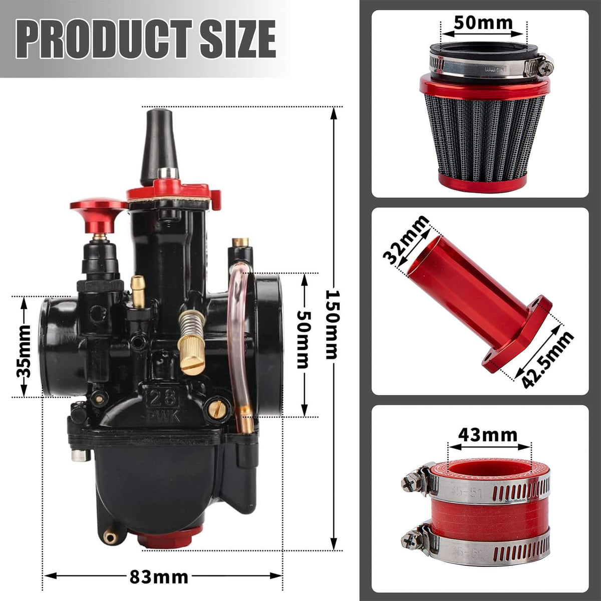 Pit bike carburetor complete installation kit
