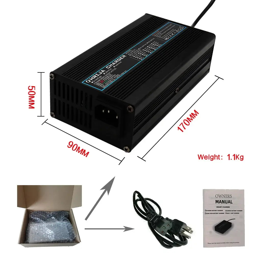 42V 10A Smart Lithium-Ion Battery Charger with Aluminum Case 37V 10S Battery for E-Bike & Balance Car