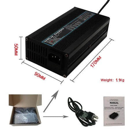 42V 10A Smart Lithium-Ion Battery Charger with Aluminum Case 37V 10S Battery for E-Bike & Balance Car