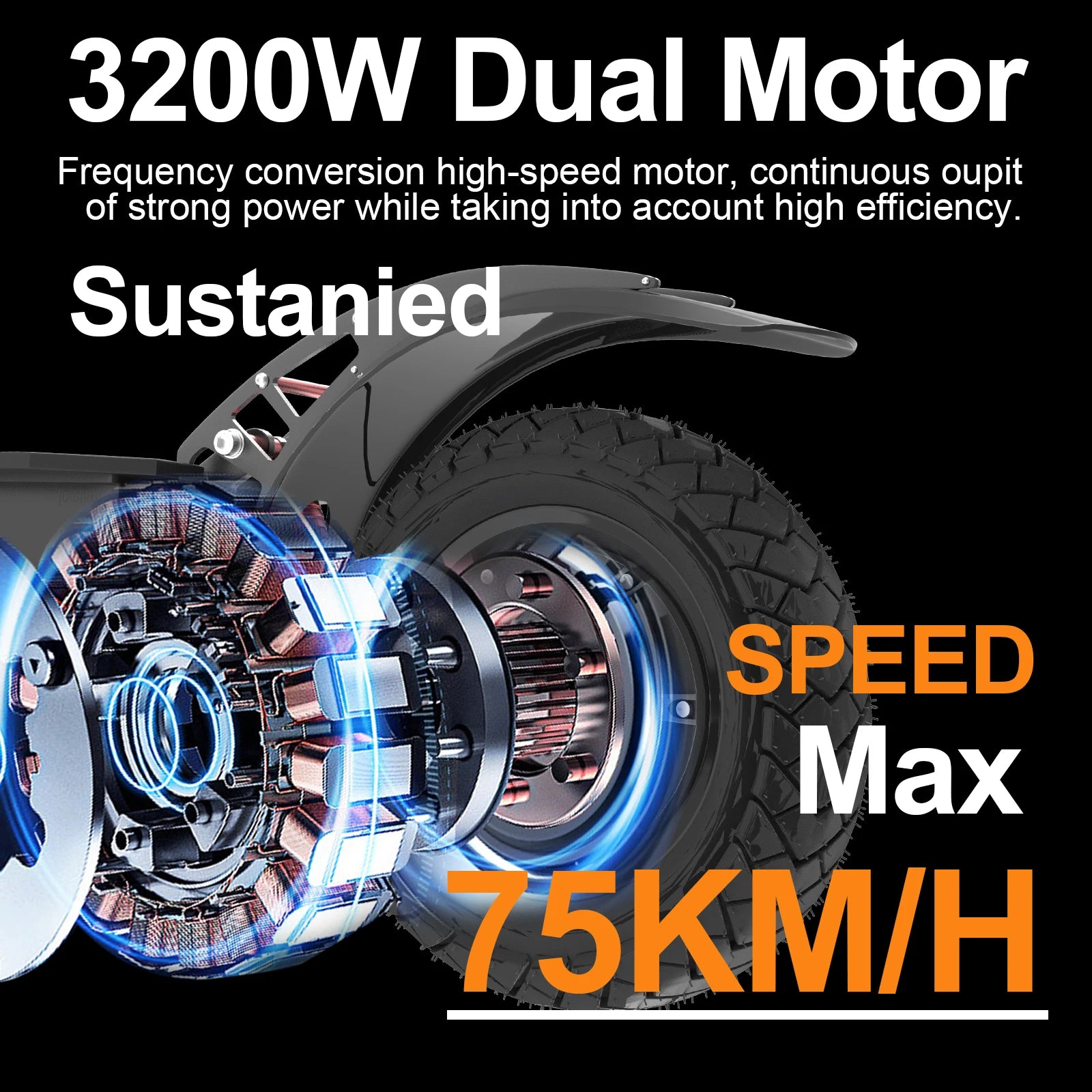 Powerful 3200W Electric Scooter with All-Terrain Tires