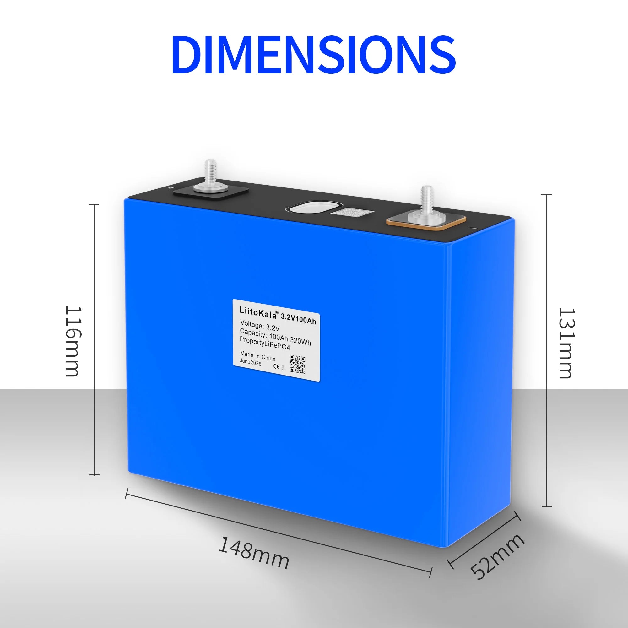 Prismatic lithium iron phosphate battery side profile