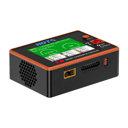 HOTA T8 650W 22A Dual Channel Smart Charger & Battery Checker (1S-8S) - XT60, compact dual-channel charging device.