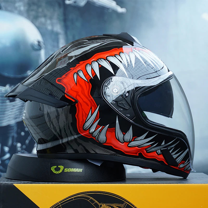 Protective full coverage helmet shielding face from wind dust and road debris