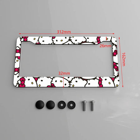 Protective metal license plate frame with Hello Kitty theme