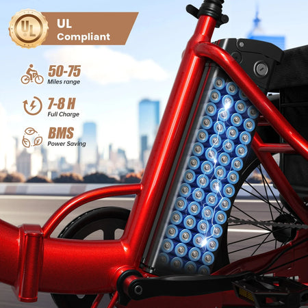 QRONGE folding electric bike mechanism shown partially folded for compact storage.