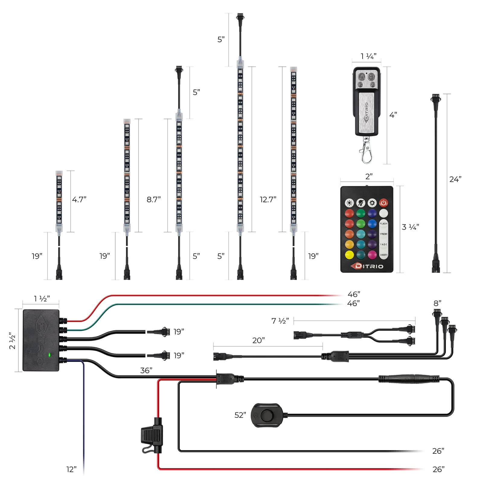 RGB motorcycle underglow light kit