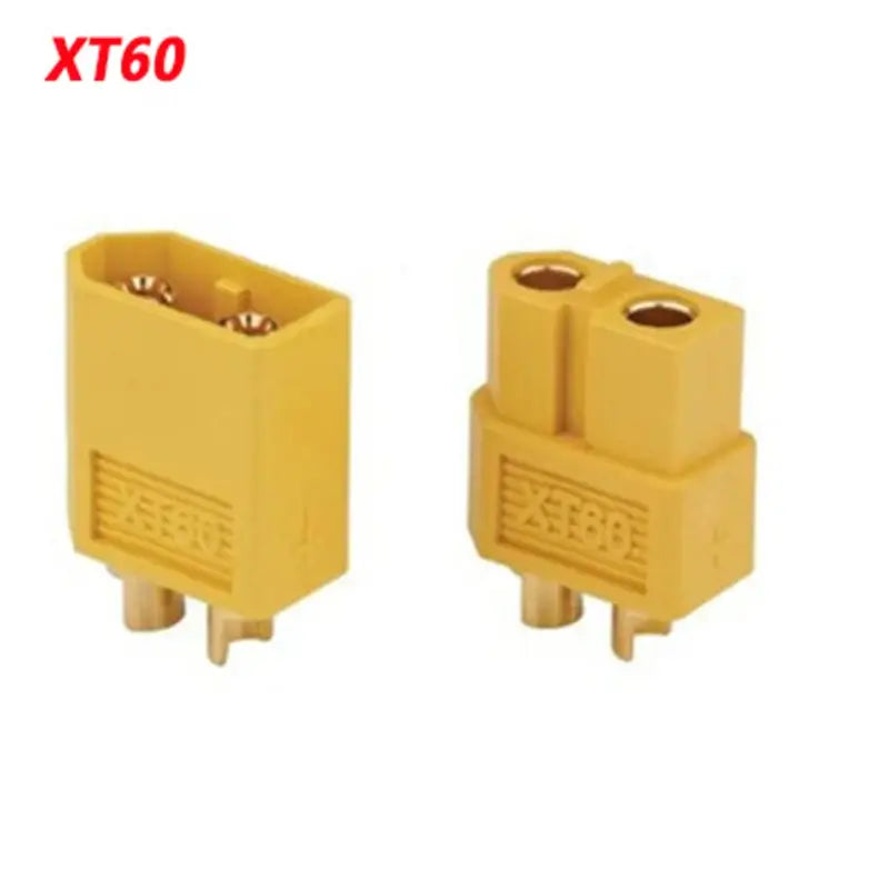 XT60 connectors for electrical connections with gold-plated terminals for enhanced conductivity.