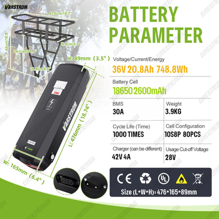 Rear rack battery power switch and charging port detail