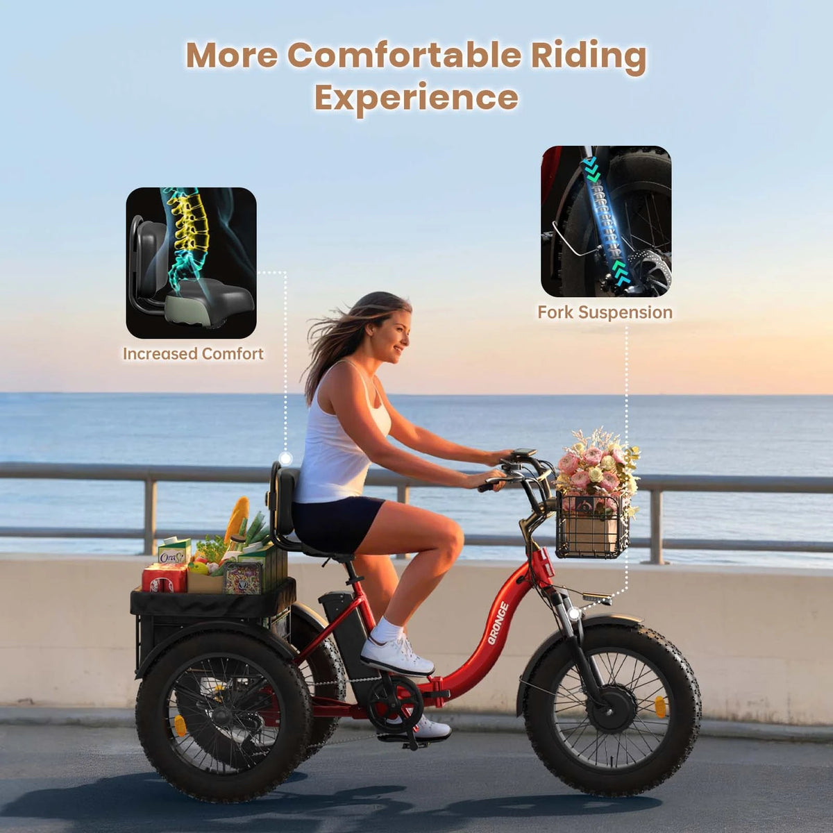 Rear storage basket on the QRONGE adult electric bike.