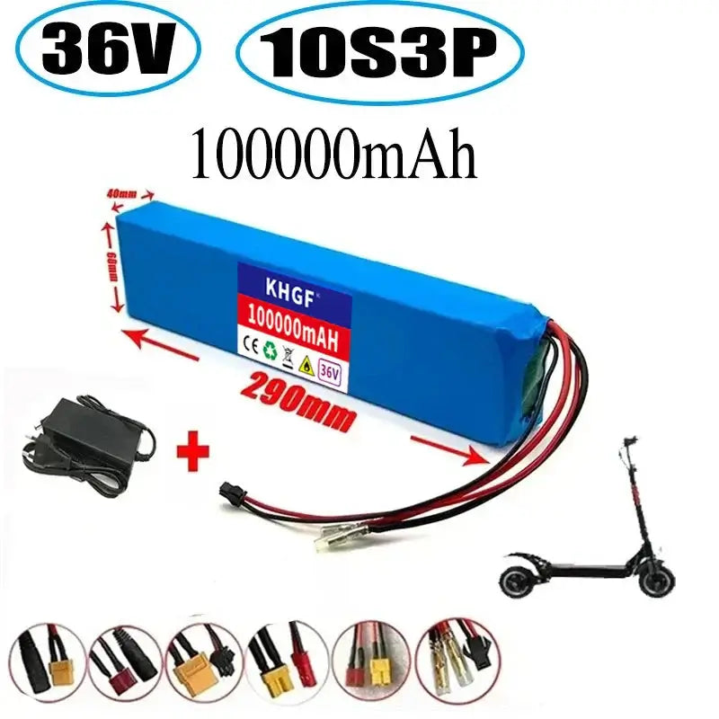 36V 10Ah Lithium Ion Battery Pack (10S3P) for E-Bike & Scooter – 18650 Rechargeable Cells with BMS + Charger