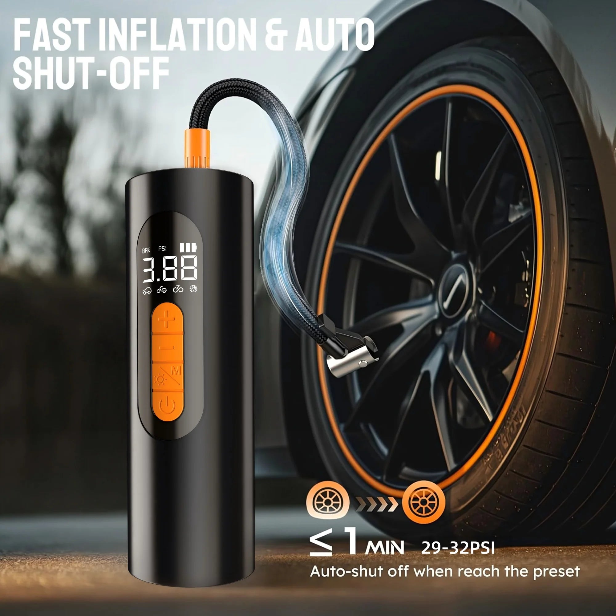 Rechargeable cordless air compressor with digital display