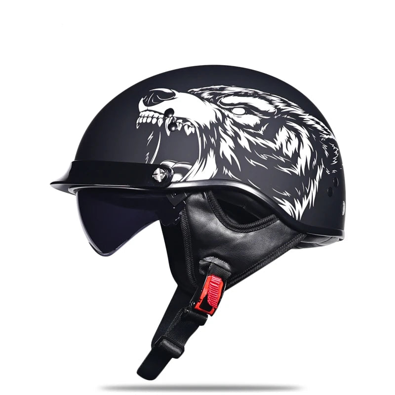 Retro open face bike helmet with sun visor