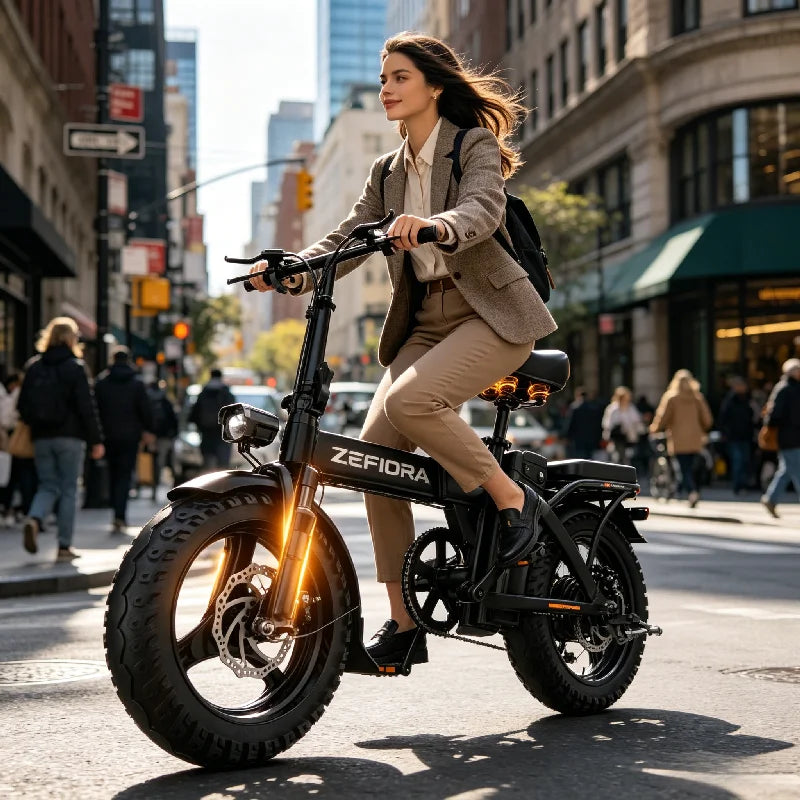 Rider climbing a steep incline on the UL2849 certified electric bicycle