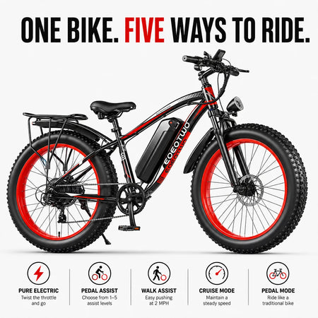 Rider commuting on the all-terrain mountain electric bicycle