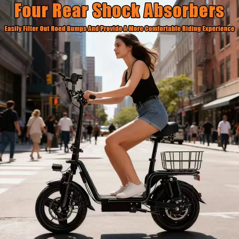 Rider commuting outdoors on DEEPOWER C14 electric scooter