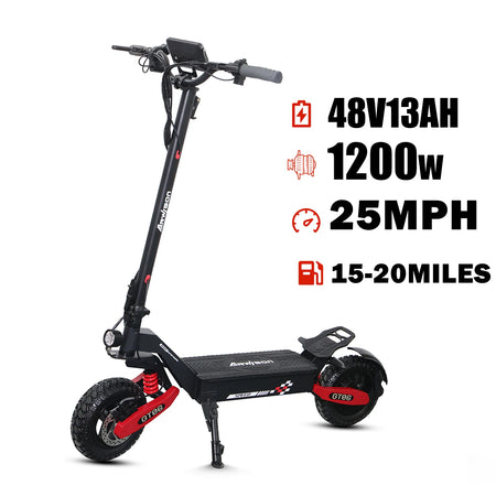 Rider cruising on a paved street with the fast Arwibon 1200W adult scooter 1200W 13AH