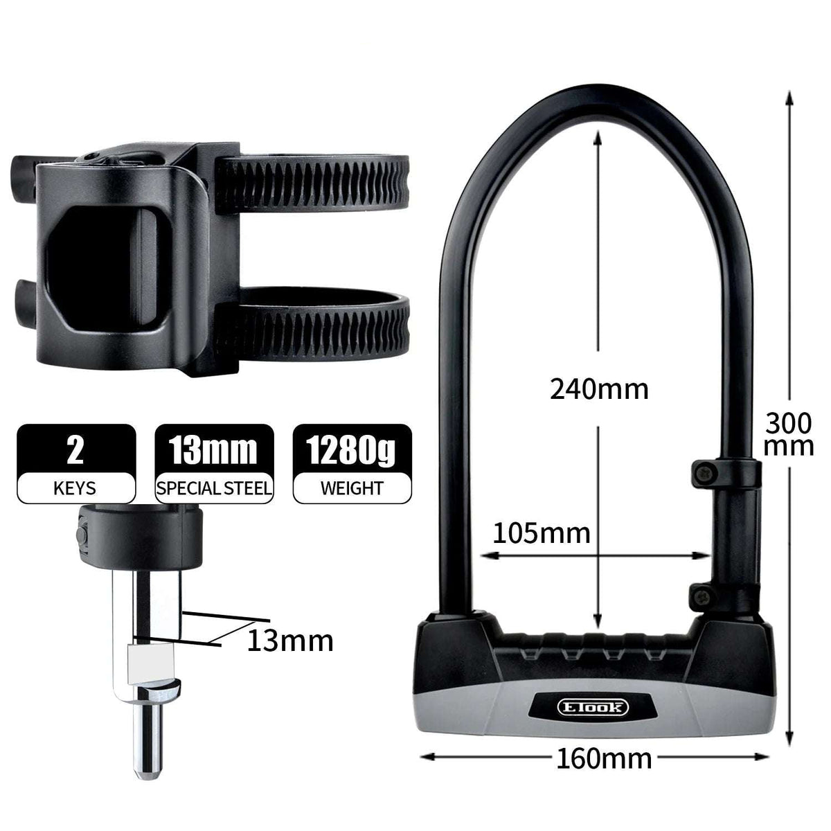 Robust anti-theft U lock with patented mounting bracket