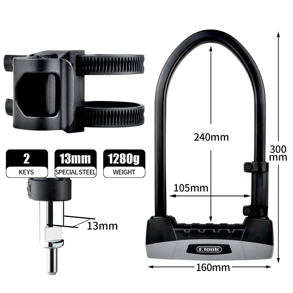 Robust anti-theft U lock with patented mounting bracket