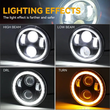 Round LED motorcycle headlight for day and night riding
