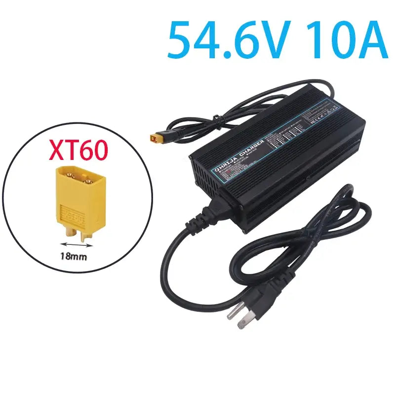 54.6V 10A Smart Lithium Battery Charger for 48V 13S Li-ion (10Ah-40Ah) Aluminum Case & Cooling Fan