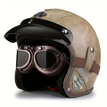 Retro Harley Motorcycle Helmet Quater-Mask in Dark Blue Leather with Copper Mirror for All Seasons 55.zongse.tong China