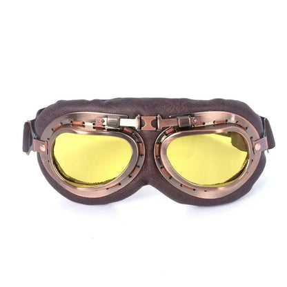 Retro Motorcycle Goggles Glasses Vintage Moto Classic Goggles for Harley Pilot Steampunk ATV Bike Copper Helmet 1Pcs Yellow