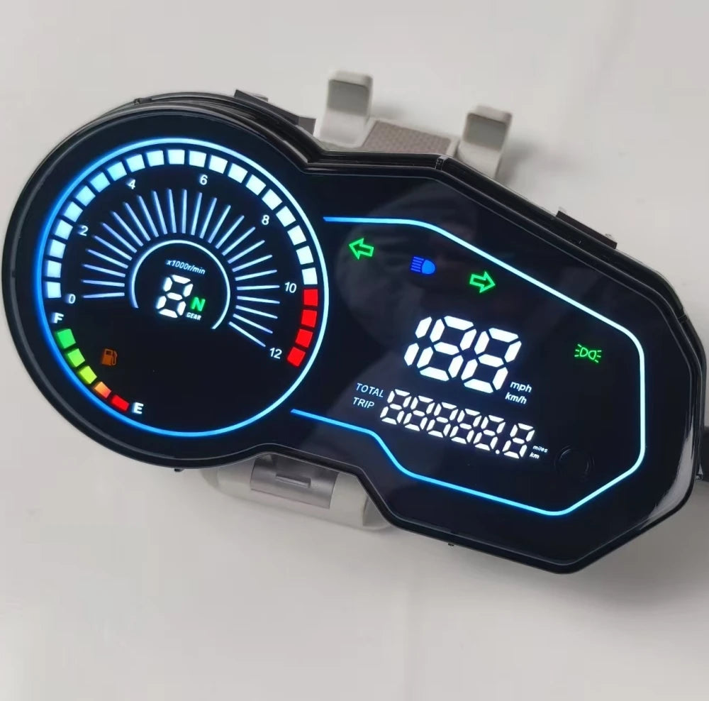 12V Waterproof Robinson motorcycle digital speedometer mounted on Italika 150Z handlebar
