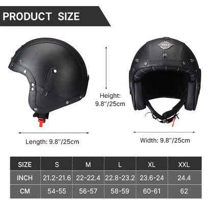 Vintage Motorcycle Helmet Men's Four season Leather Jet Helmets Electric Bike Half Helmet