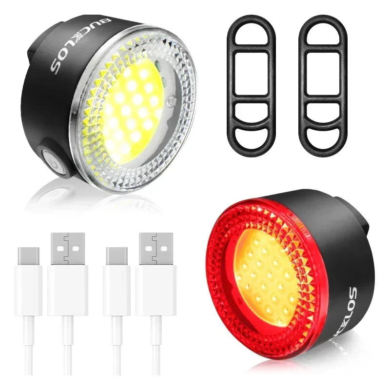 BUCKLOS Bike Light COB Front Rear Bicycle Lights LED Rechargeable Mountain Road Bicycle Lamp MTB Tail Light Cycling Flashlight M1-PAIR-400mAh