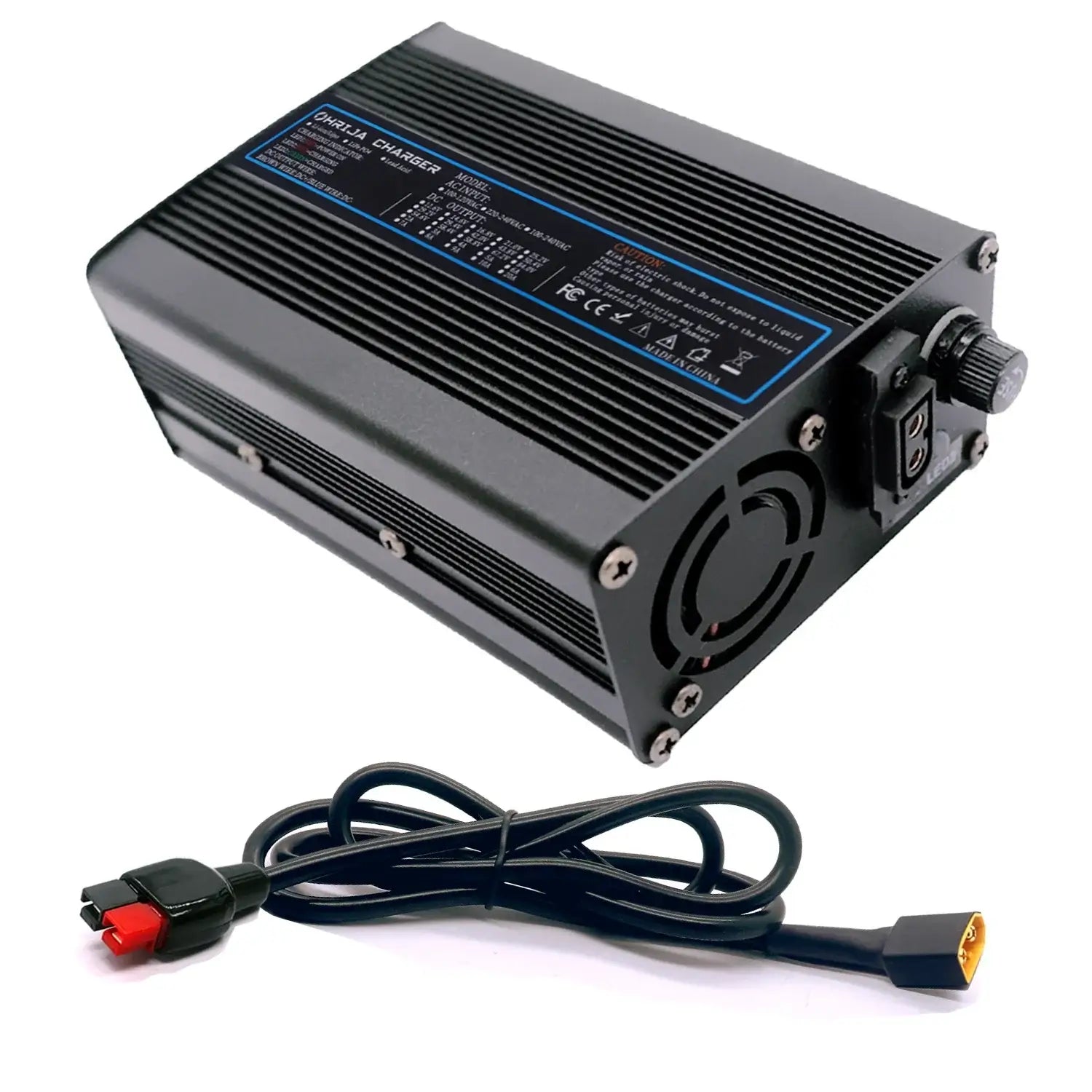 54.6V 5A Smart Lithium Battery Fast Charger for 48V 13S Battery Packs with aluminum casing and cooling fan.