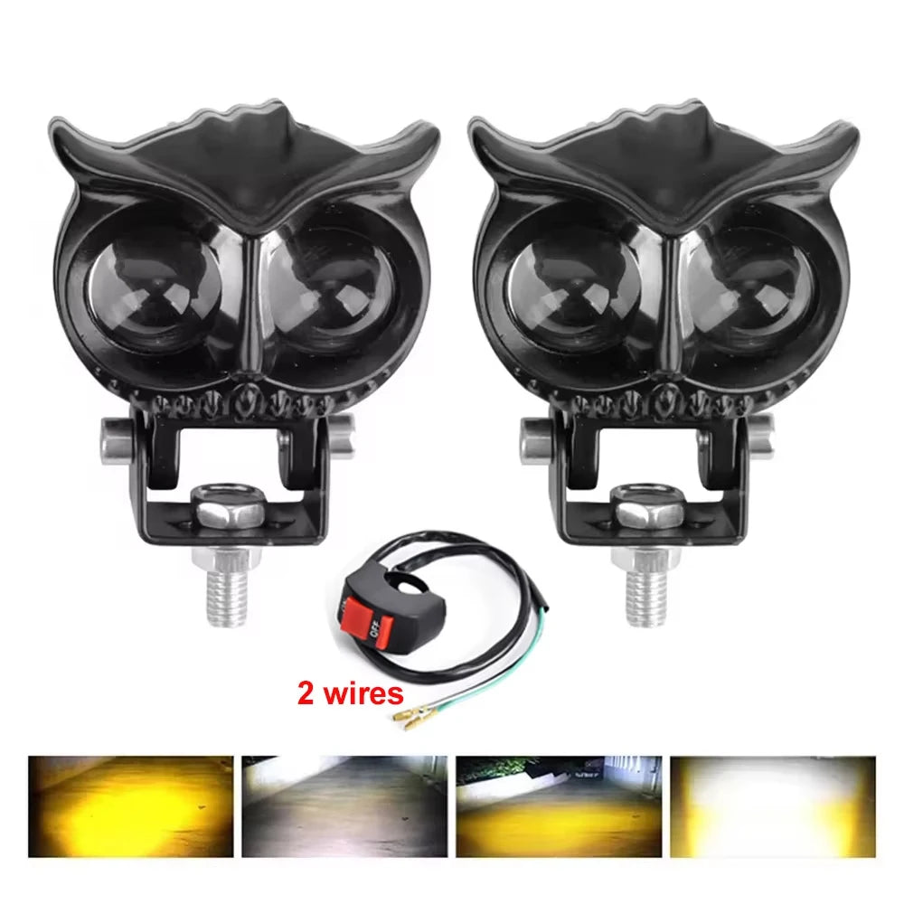32W Motorcycle Spotlights Led 3200lm Yellow White Owl Four Mode Strobe 8-85V Motorcycle Lamp Universal Moto Headlight Spotlights