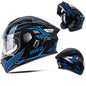 DOT Certified ABS Flip-Up Helmet - Lightweight & Compact, Round Smooth Design for Men/Women Blue line