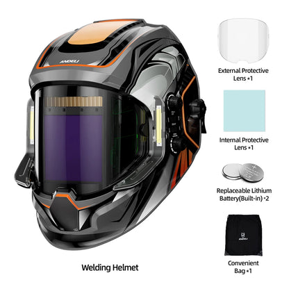 ANDELI True Color Welding Helmet Large Viewing Auto Darkening Electric Welding Mask with Side View 4 Arc Sensor for TIG MIG ARC