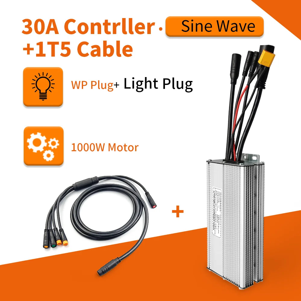 Electric Bike KT Controller 36V 48V Waterproof Brushless 250W 350W 500W 1000W Ebike Accessories with Light Function 30A Sinewave1t5
