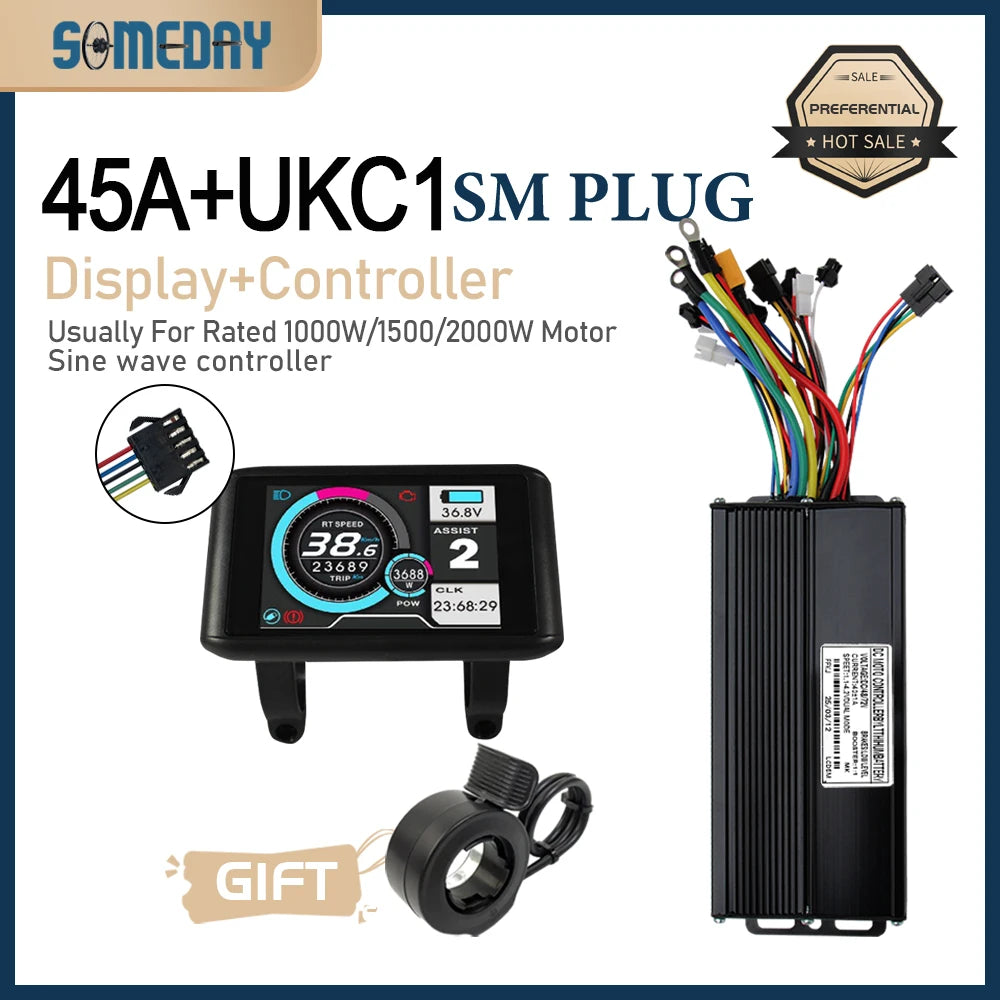 3 mode Controller Sinewave 45A 36/48/52V Ebike Controller With JN Display For 1000W-3000W Electric Bicycle Conversion Kit
