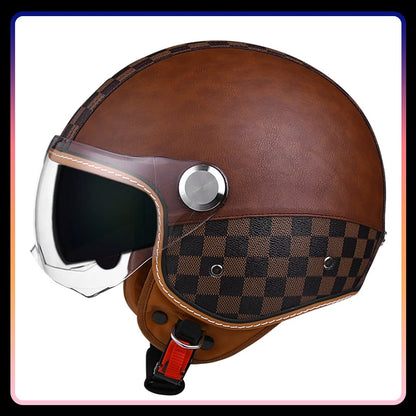 Motorcycle Helmet Handmade Leather Men Women Open Face Helmet Double Visor Jet Helmets
