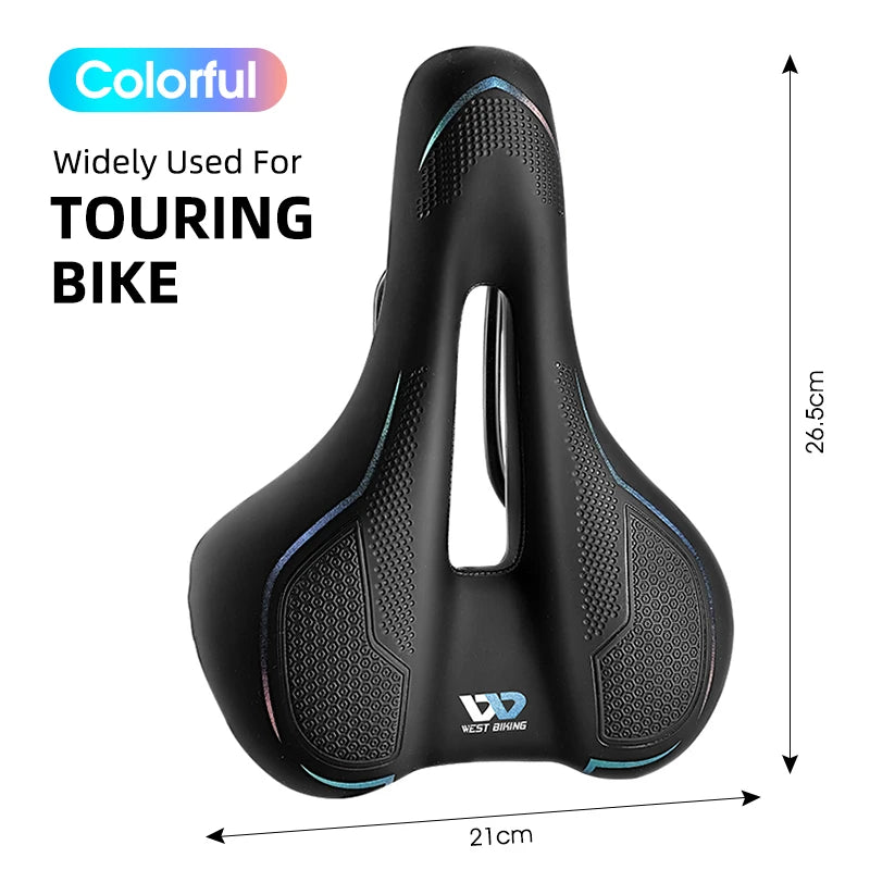 WEST BIKING Thicken Bicycle Saddle Comfortable Shockproof Cycling Seat Hollow Non-slip Soft Cushion Travel MTB Road Bike Saddle