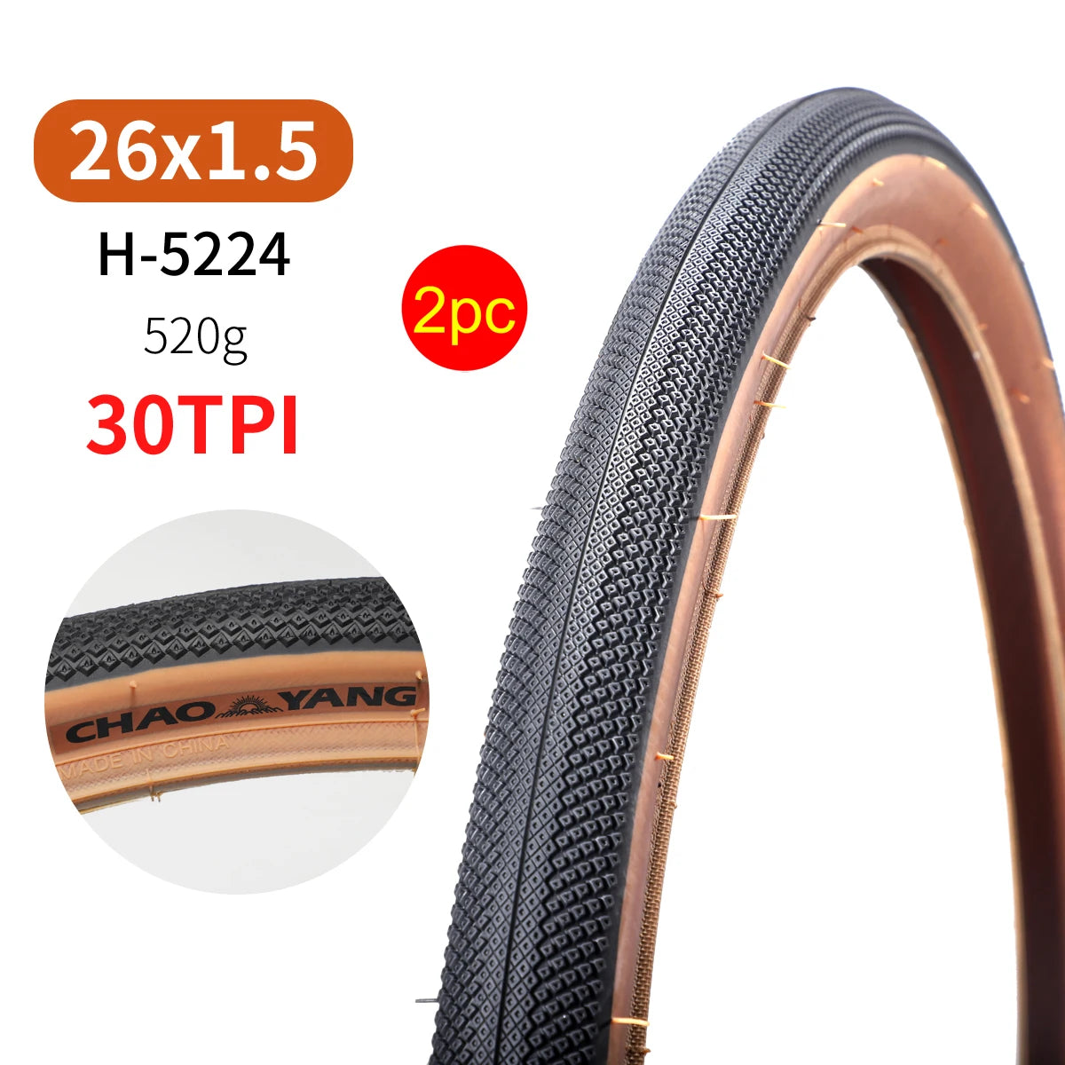 Chaoyang bicycle tire 24x1.5 26x1.5 road mountain bike tires gravel cycling wire type yellow edge ultralight 2pc CY 26x1.5 wire China