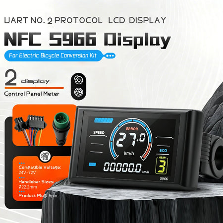 S966 NFC Smart E-Bike LCD Display Panel front view showing speed and battery level