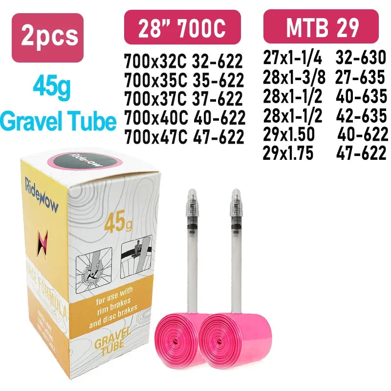 RideNow Bicycle Inner Tube 700c Road MTB Gravel 26inch 28inch 29inch Ultralight Bike Inner Tube French Valve 45mm Gravel X2 China