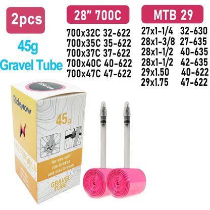 RideNow Bicycle Inner Tube 700c Road MTB Gravel 26inch 28inch 29inch Ultralight Bike Inner Tube French Valve 45mm Gravel X2 China