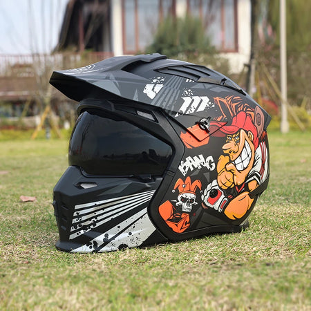 Motorcycle Helmet Men's and Women's Retro Street Fighter Combination Helmet Full Helmet Detachable Half Helmet 7