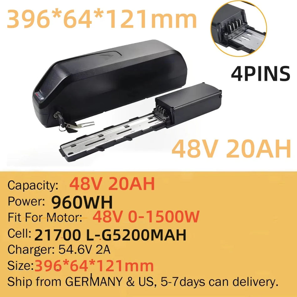 Hailong Polly E-Bike Battery 36V/48V (13Ah - 25Ah) | Long Range Lithium Pack for 250W-1500W Motors | Fits Bafang BBS01/BBS02