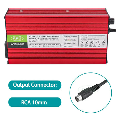 AFU 84V 5A Smart Lithium Charger for 72V/74V 20S Li-ion & Lipo Battery with RCA 10mm output connector.