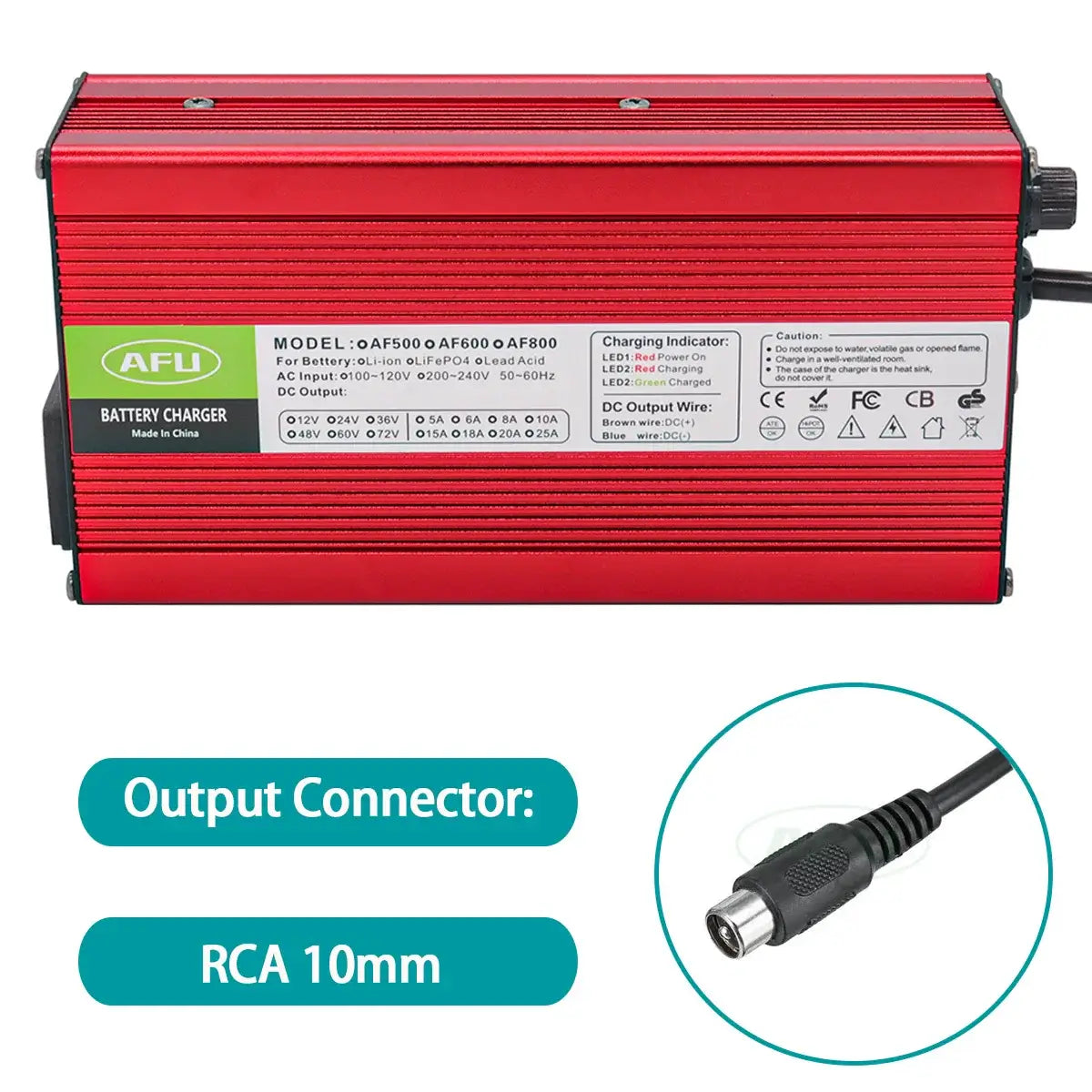 AFU 84V 5A Smart Lithium Charger for 72V/74V 20S Li-ion & Lipo Battery with RCA 10mm output