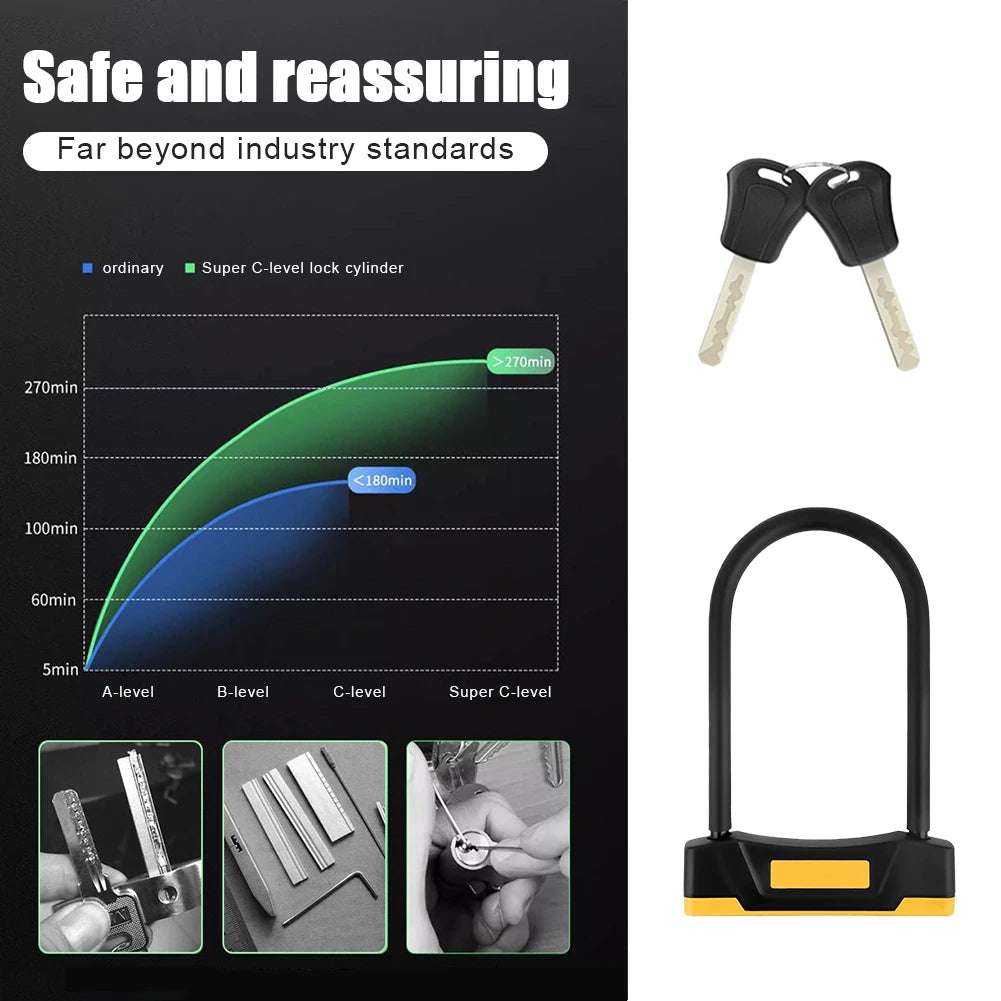 U-shaped Bike Lock With 2 Key Anti-theft Lock Zinc Alloy Convenient Motorcycle Scooter Cycing U Lock Bicycle Accessories