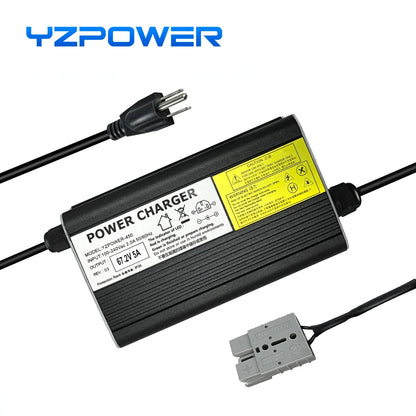 YZPOWER 67.2V 5A lithium battery charger 16S 60V charger input 110-240Vac fast charging with cooling fan