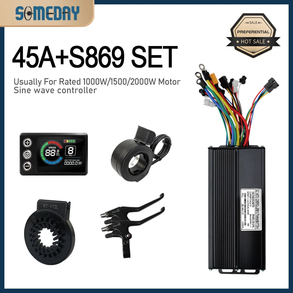 3 mode Controller Sinewave 45A 36/48/52V Ebike Controller With JN Display For 1000W-3000W Electric Bicycle Conversion Kit